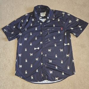RSVLTS Navy Short-Sleeve Button-Down with Dog & Bone Print